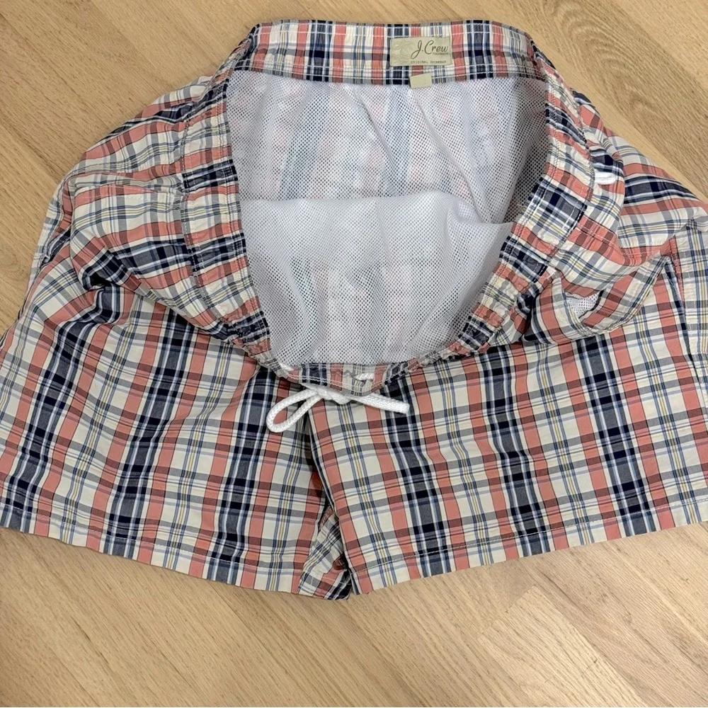 J CREW Swim Trunks Mens L Plaid Mesh-Lined 6